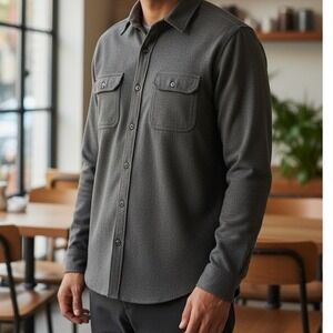 FAHERTY BRAND Men's Dark Gray Textured Long Sleeve Button Up Shirt XXL